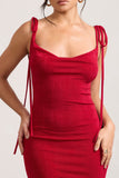 Irina Red Cowl-Neck Bodycon Midi Dress