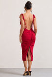 Irina Red Cowl-Neck Bodycon Midi Dress
