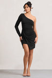 Now Strut Black Asymmetric Twisted Bodycon Mini Dress