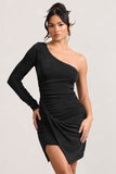 Now Strut Black Asymmetric Twisted Bodycon Mini Dress