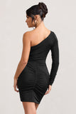 Now Strut Black Asymmetric Twisted Bodycon Mini Dress