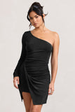 Now Strut Black Asymmetric Twisted Bodycon Mini Dress