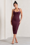 Supermodel Burgundy Halter-Neck Corset Midi Dress