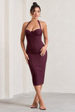 Supermodel Burgundy Halter-Neck Corset Midi Dress
