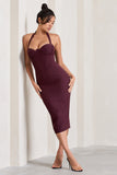 Supermodel Burgundy Halter-Neck Corset Midi Dress