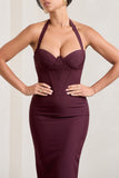 Supermodel Burgundy Halter-Neck Corset Midi Dress