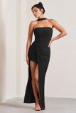 Paprika Black Ruched Halter-Neck Bandeau Maxi Dress