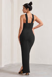 Paprika Black Ruched Halter-Neck Bandeau Maxi Dress