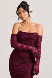 Prego Burgundy Lace Long Ruched Gloves