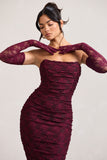 Prego Burgundy Lace Long Ruched Gloves