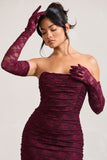 Prego Burgundy Lace Long Ruched Gloves