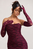 Prego Burgundy Lace Long Ruched Gloves