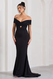 Inspiration Black Sheer Bardot Fishtail Maxi Dress