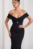 Inspiration Black Sheer Bardot Fishtail Maxi Dress