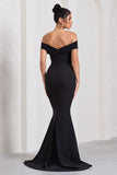 Inspiration Black Sheer Bardot Fishtail Maxi Dress
