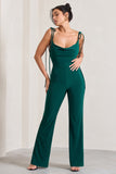 Pose Bottle Green Cowl-Neck Strappy flared-Leg Jumpsuit