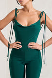 Pose Bottle Green Cowl-Neck Strappy flared-Leg Jumpsuit