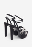 Doll Drama Black Satin Diamante Strappy Platform Heels
