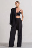 Raina Black High Waist Pleated Wide-Leg Trousers