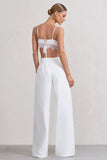 Raina White High Waist Pleated Wide-Leg Trousers