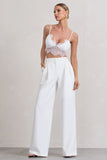 Raina White High Waist Pleated Wide-Leg Trousers