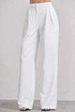 Raina White High Waist Pleated Wide-Leg Trousers