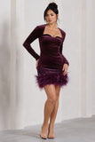 Tamsin Port Velvet Long-Sleeved Feather Mini Dress