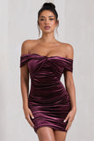 Appreciate Port Velvet Twisted Bardot Ruched Mini Dress