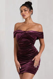 Appreciate Port Velvet Twisted Bardot Ruched Mini Dress
