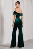 Recognition Bottle Green Velvet Twisted Bardot Wide-Leg Jumpsuit