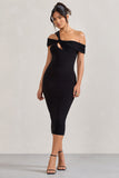 Chain Reaction Black Strappy Asymmetric Bodycon Midi Dress