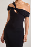 Chain Reaction Black Strappy Asymmetric Bodycon Midi Dress