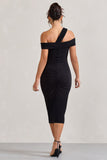 Chain Reaction Black Strappy Asymmetric Bodycon Midi Dress