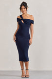 Chain Reaction Navy Strappy Asymmetric Bodycon Midi Dress