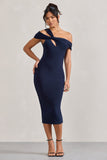 Chain Reaction Navy Strappy Asymmetric Bodycon Midi Dress