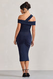 Chain Reaction Navy Strappy Asymmetric Bodycon Midi Dress