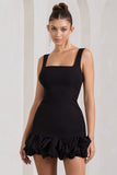 Lucy Black Strappy Mini Dress With Ruffle Trim