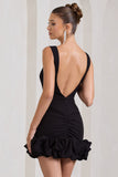 Lucy Black Strappy Mini Dress With Ruffle Trim
