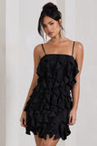 It Girl Black Bandeau Bodycon Mini Dress With Ruffles