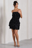 It Girl Black Bandeau Bodycon Mini Dress With Ruffles