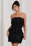It Girl Black Bandeau Bodycon Mini Dress With Ruffles