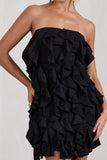 It Girl Black Bandeau Bodycon Mini Dress With Ruffles