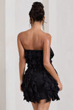 It Girl Black Bandeau Bodycon Mini Dress With Ruffles