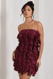 It Girl Plum Bandeau Bodycon Mini Dress With Ruffles