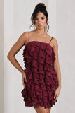 It Girl Plum Bandeau Bodycon Mini Dress With Ruffles