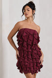 It Girl Plum Bandeau Bodycon Mini Dress With Ruffles