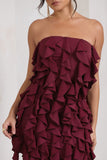 It Girl Plum Bandeau Bodycon Mini Dress With Ruffles