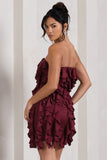 It Girl Plum Bandeau Bodycon Mini Dress With Ruffles