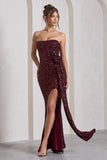 Alexandria Burgundy Sequin Corset Maxi Dress With Flowers