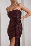 Alexandria Burgundy Sequin Corset Maxi Dress With Flowers